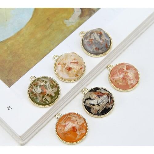 6pcs Korean Vintage Alloy Bottom Tray Embedded Shell Irregular Round Pendant Drop Earrings For Women Jewelry Accessories Finding
