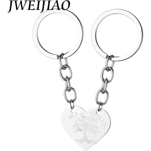 JWEIJIAO My Family Life Of Tree Half Two Parts One Pair Keychain Stainless Steel Heart Charms Keyring Key Chains Jewelry SS72