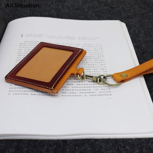 Luxury ID Badge Holder Real Cow Leather Top End Credit Card Wallet for Office Work Handmade Student Teacher Identity Card Case