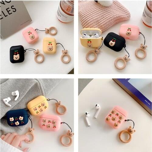 3D Cute Cherry bear Cover For Apple Airpods 1 2 Case Earphone Soft Silicone Bluetooth Wireless Protective Case For AirPods Pro