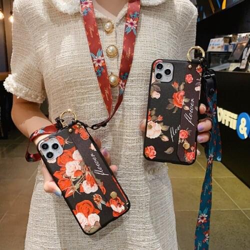 Neck Wrist Strap Lanyard Case For iphone XR Xs max 11 12 Pro Max MiniSoft TPU Phone Holder Case For iphone 7 8 6 6s plus SE 2020