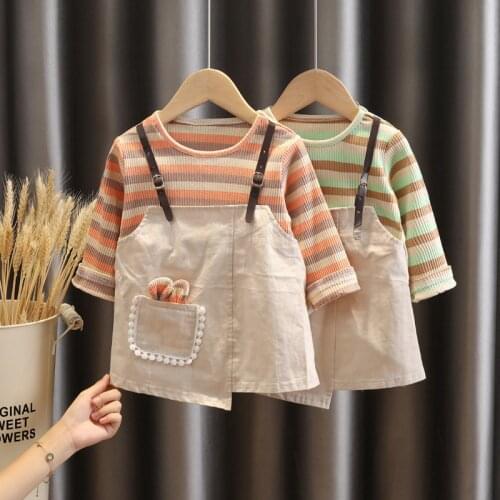 Baby autumn dress fashion Korean girls' foreign style 2-strap fake two little girls' clothes in spring and Autumn
