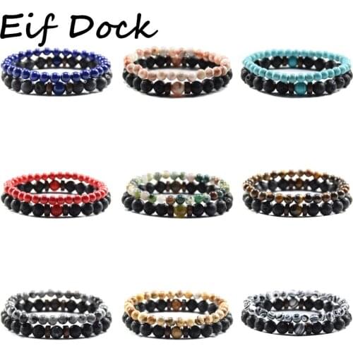 Eif Dock 2PCS/Set Mini Energy Charm Bracelet Natural Stone Beads Yoga Healing Bracelet Jewelry for Women Men Best Friend Gifts