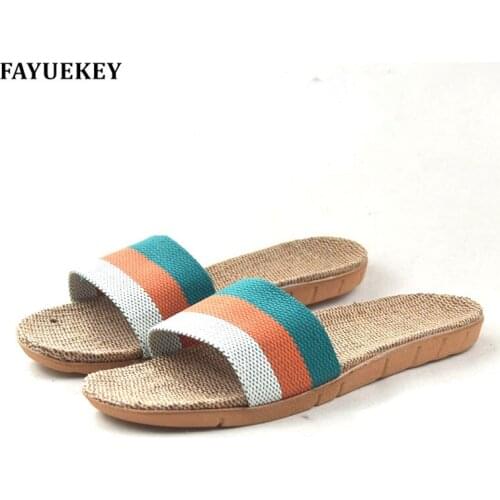 FAYUEKEY 2018 New Fashion Summer Home Linen Non-slip Breathable Women Slippers Floor Outdoor Beach Girls Flat Slides Shoes