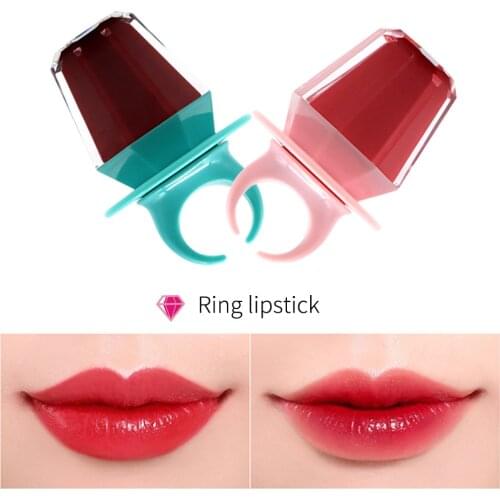 Hot Cute ring lipstick water lip gloss Lips Makeup 4 Colors Liquid Lipstick Lasting Moisturizing Non-stick Cup Lip Glaze
