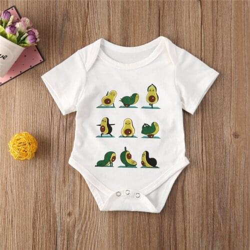 Baby Summer Clothing Baby Jumpsuits for Girls Cartoon Avocado Print Round Neck Short Sleeve Bodysuit for Kids Girls