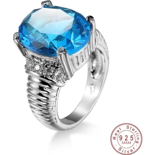 Square Princess Big Cut Cubic Zircon Crystal Silver Color Ring With Stamp Jewelry Engagement Bridal Wedding Party Bague Bijoux