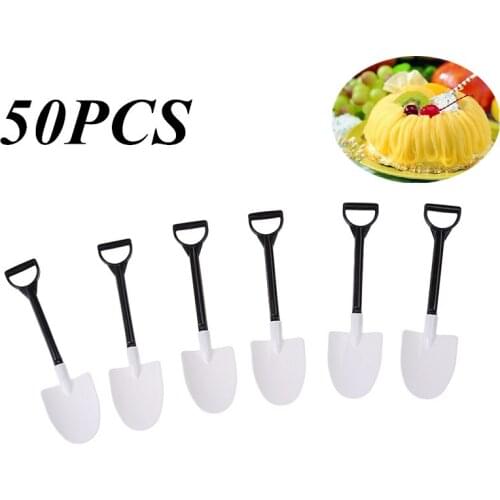 50pcs/pack Plastic Disposable Mini Shovel Spoon Potted Ice Cream Cake Spoon For Kids Dessert Tea Coffee Spoons Tableware
