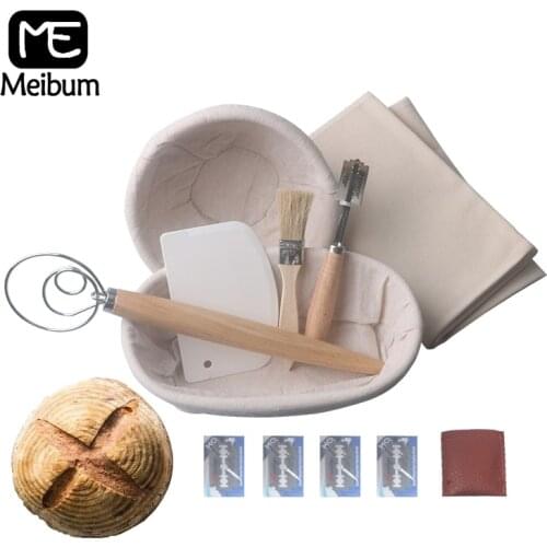 Meibum 7PCS Dough Fermentation Rattan Basket Knife Brush Linen Country Bread Baguette Banneton Brotform Proofing Proving Baskets