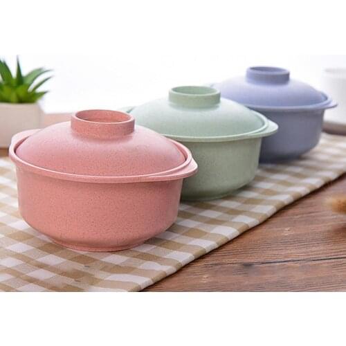 4 Colors Instant Noodles Bowl Nordic Style Nice-looking Heat-resistant Unbreakable Lightweight Bowl with Handle for Home