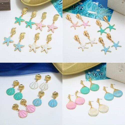Fashion simple personality creative earrings for women with alloy embossed shell /starfish pendant design female kolczyki
