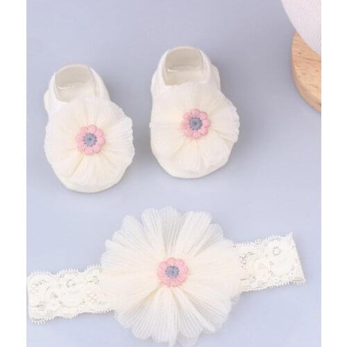 2 Pcs Baby Headband Socks Set Princess Newborn Headbands Hair Bands For Girls Lace Flower Bows Turban Baby Hair Accessories