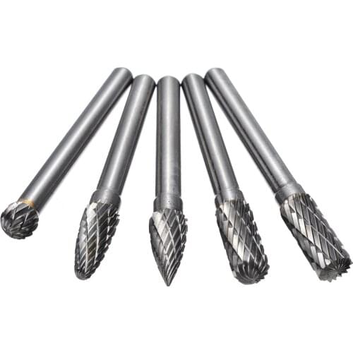 5pcs 6mm Shank Tungsten Carbide Rotary Point Burr Die Grinder Bit Set 50-60mm Length For Power Tools