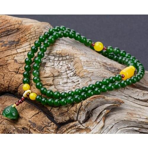 Natural A green jade bracelet bangle jadite jade beads lotus bracelets for women amber jade jewelry 6mm necklace