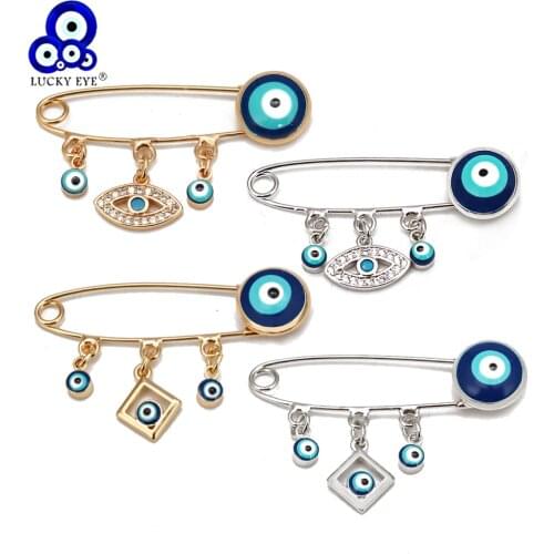 Lucky Eye Blue Turkish Evil Eye Brooch Pin Copper Gold Silver Color Square Charm Brooch for Women Girls Men Fashion Jewelry