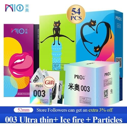 MIO Condom 54 Pcs/Lot value 6in1 003 Ultra Thin Sexy Lubricated Natural Latex Big Particle Penis Sleeves Intimate Goods Sex Toys