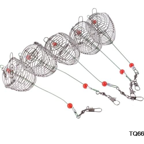 Stainless Steel Wire Fishing Lure Conical Cage Fish Bait Lure Fishing Accessory Bait Cage Fishing Trap Basket Feeder Holder5Pcs