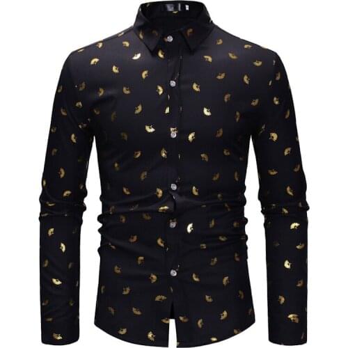 Mens Luxury Gold Floral Print Dress Shirts 2021 Brand New Long Sleeve Shirt Men Party Wedding Tuxedo Shirt Male Camisa Social