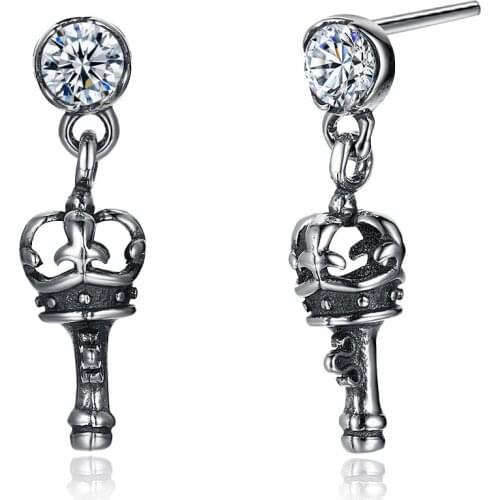 ZEMIOR 925 Sterling Silver Vintage Crown Earrings Dangle Shining Cubic Zirconia Drop Earrings For Women Personality Jewelry