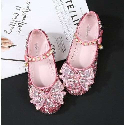 Girls Leather Shoes for Party Wedding Kids Crystal Shoes Children Flats Dress Shoes for Dancing Performance School Princess Soft