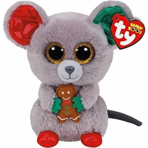 TY Big Eyes Beanie Candy Grey Mouse Hug Gingerbread Man Plush Stuffed Animal Collectible Christmas Series Gift For Kid 15CM