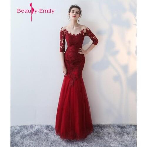 2021 Elegant Appliques Lace Mermaid Evening Dresses Long Simple Burgundy Prom dress wedding Party Dresses robe de soiree