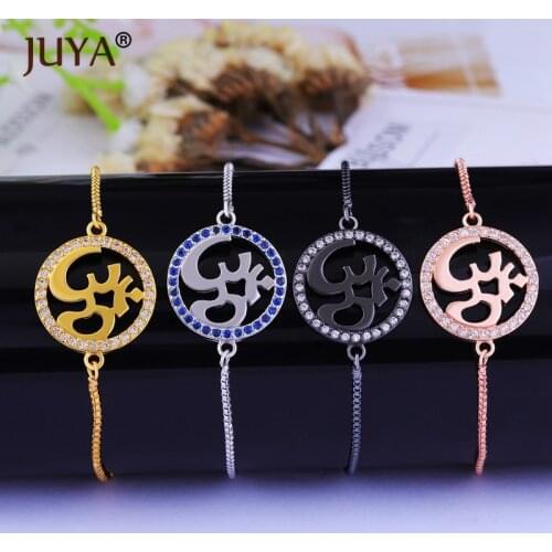 High Quality Copper Metal Zirconia Rhinestone Classic AUM OM Pendants Charm Bracelets Adjustable Chain Unisex Indian jewelry