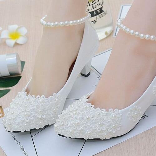 3cm/4.5cm/8.5cm HEEL woman wedding shoes european fashion ivory lace flowers pearls brides wedding shoes party brides shoes