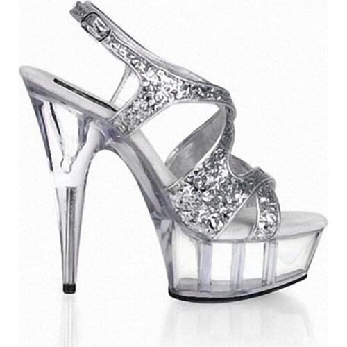 15 cm super high heels Fine with flash powder crystal fashion party dresses sandals fashion catwalk models of shoes