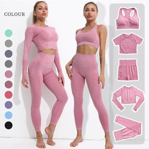 2/3PCS Seamless Women Yoga Set Workout Sportswear Gym Clothing Fitness Long Sleeve Crop Top High Waist Leggings Short Suits