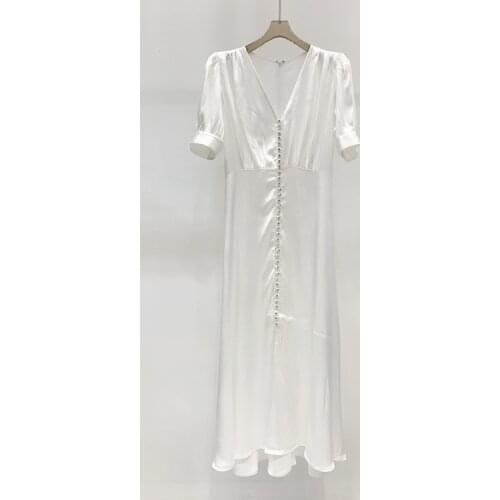 Womens Midi Dress 100% Viscose V-neck Single Breasted Split Short Sleeve Dresses