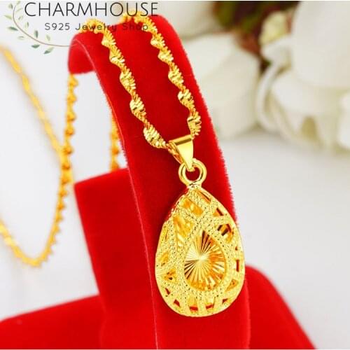 24K Gold Filled Necklaces For Women Waterdrop Pendant & Necklace Waterwave Chain Collier Femme Choker Statement Jewelry Bijoux