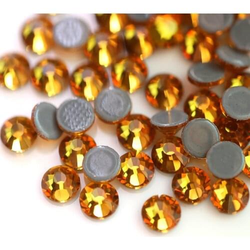 Gold Yellow Hot Fix Rhinestones Flat Back Crystal Glass Iron On Rhinestone for Clothes Pants Decoration