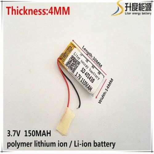 1pcs [SD] 3.7V,150mAH,[401430] Polymer lithium ion / Li-ion battery for TOY,POWER BANK,GPS,mp3,mp4,cell phone,speaker
