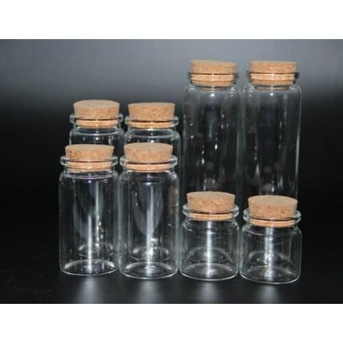 200pcs 20ml 30ml 40ml 50ml 60ml 70ml 100ml Glass Bottles Vial Wishing Bottle Empty Sample Storage Jars with Cork Stoppers Decor