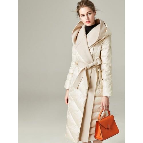 2021 New Styles Lady Winter White Duck Down Coats Top Quality Womens Long Coats Feather Hood Outwear Warm S8726