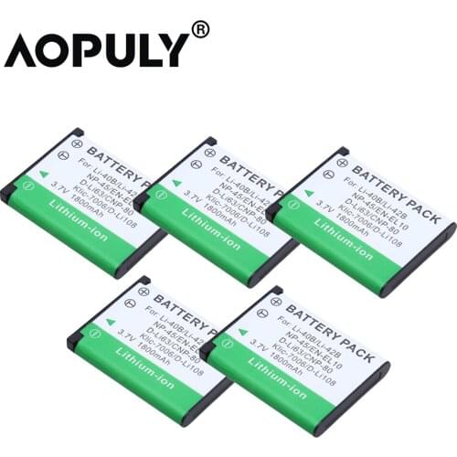 5Pcs 1800mah Li 40B 42B Li40B Rechargeable Camera Battery for Olympus Li-42B Pentax D-Li63 Fuji NP-45 Nikon EN-EL10