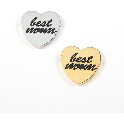 5Pcs/Lot Mirror Polish Stainless Steel Best Mom Beads Charms For DIY Jewelry Making Necklace Bracelets Mothers Day Gift