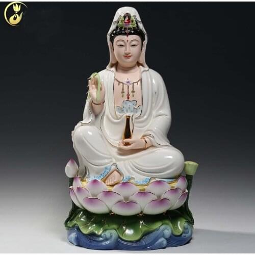 5A+ HOME SHOP high grade Buddha statue Guan yin PU SA Avalokiteshvara Buddha COLOR Ceramic statue bless safe health good luck