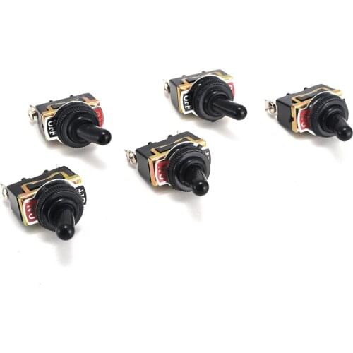 5X Heavy Duty Metal Toggle Switch 250V 15A SPST 2 Pin ON/OFF Rocker Toggle Switch With Black Cap Waterproof Boot