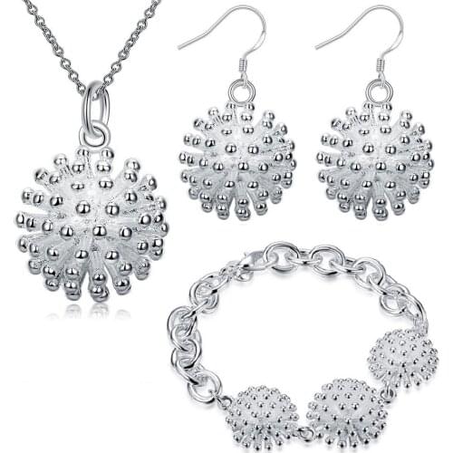 925 sterling Silver Fireworks Pendant necklace earring bracelet Jewelry set for women classic Fashion wedding Party Gifts