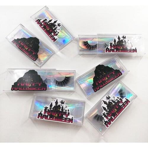 Acrylic eyelash box with halloween sticker logo custom wholesale plastic eyelashes 3D package