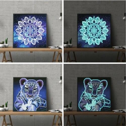Huacan 5D Diamond Embroidery Painting Luminous Tiger Special Shaped Diamond Mosaic Mandala Needlework Wall Art