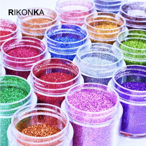 Rikonka 1 Bottle Fine Holographic Glitter Powder Shining Sugar Nail Glitter Set Sequins Dust Powder Nail Art Decorations 0.2mm