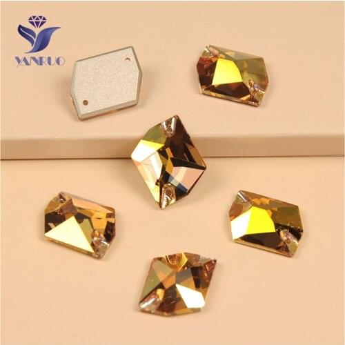 YANRUO 3265 All Sizes Metallic Sunshine Cosmic Flat Back Glitter Crystals Sew On Stones Strass Gold Rhinestones For Dresses
