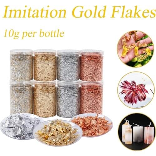Imitation Gold Flakes Gold Foil Sheets Fragments 10g Silver Gold Leaf Flakes Gilding Painting Nail Decorations Arts and Crafts