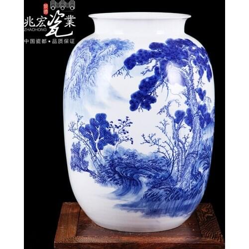 Jingdezhen Chinese antique ceramics hand-painted Qinghua large vase decoration design high-end gifts Home Furnishing living room