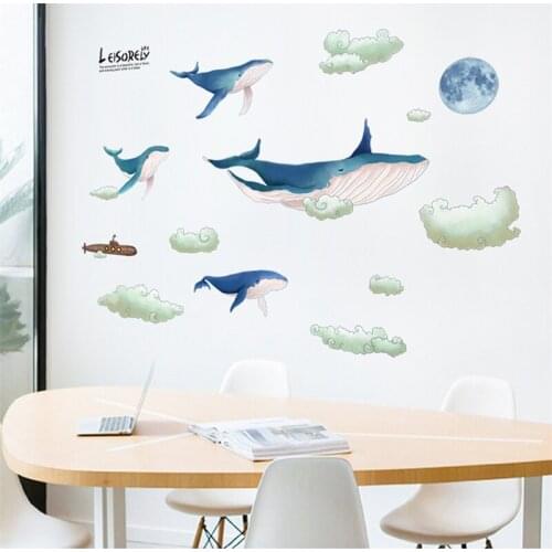 Large Cute 3D Cartoon Animals Whale Wall Sticker for Window Glass Home Decoration Sticker Mural PVC Art Background Pegatinas