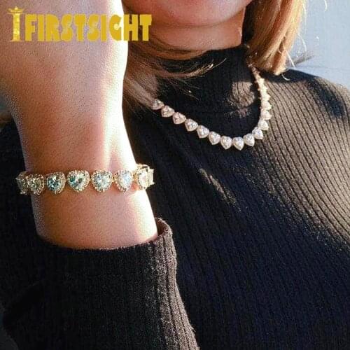 Iced Out Bling AAA Zircon Heart Bracelet Hip Hop Fashio Women Jewelry 10mm Gold Silver Color Heart Tennis Charm CZ Bangle