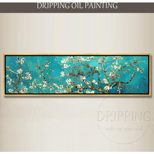 Pure Hand-painted Super Long Size Blossom Almond Oil Painting Beautiful Blossom Flowers Oil Painting for Bed Room Decoration